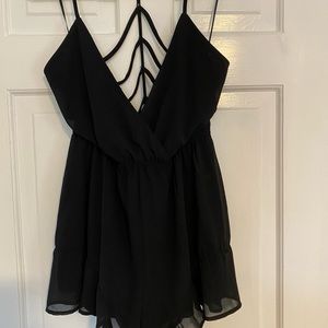 Black racer back v neck romper